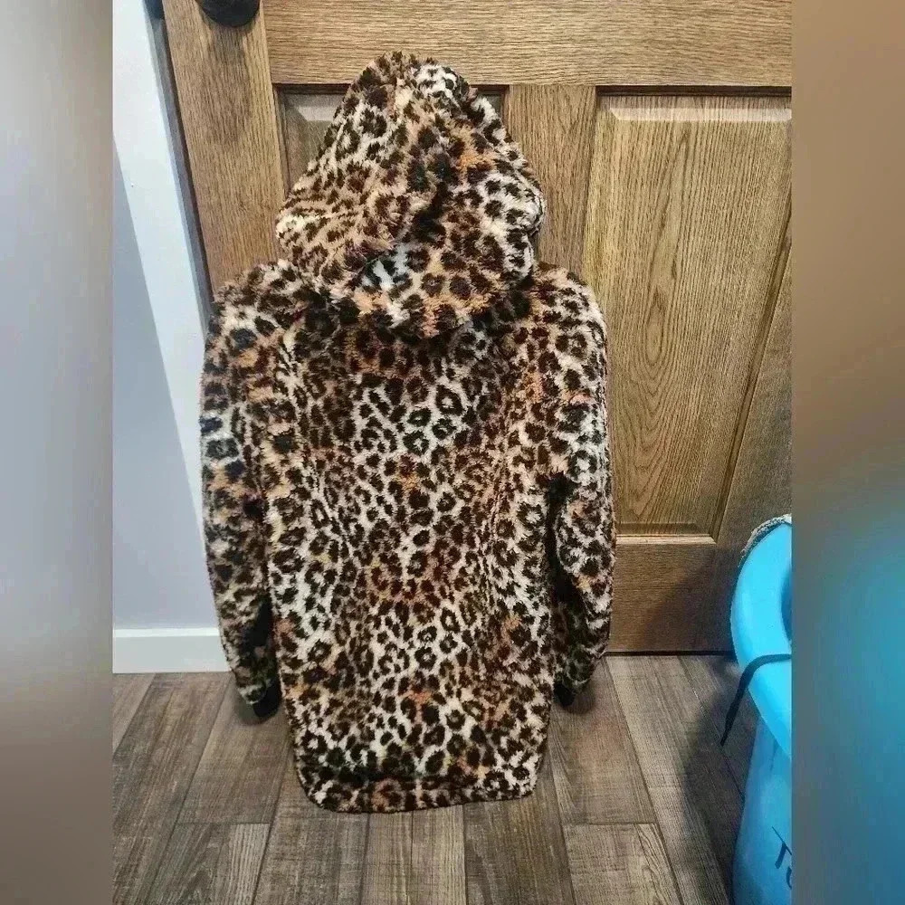 Victoria’s Secret PINK Cheetah Leopard Sherpa Hoodie Jacket Half Zip Up Small - Picture 3 of 6